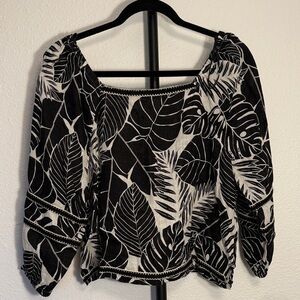 EUC Cynthia Rowley 100% Euro Linen BW Off the Shoulder Top Size L